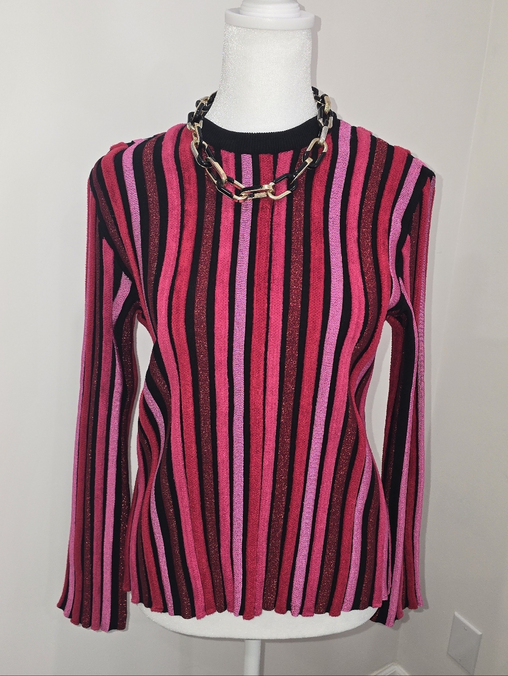 Emporio Armani Pink & Black Striped Long-Sleeve Knit Top - Picture 2 of 7